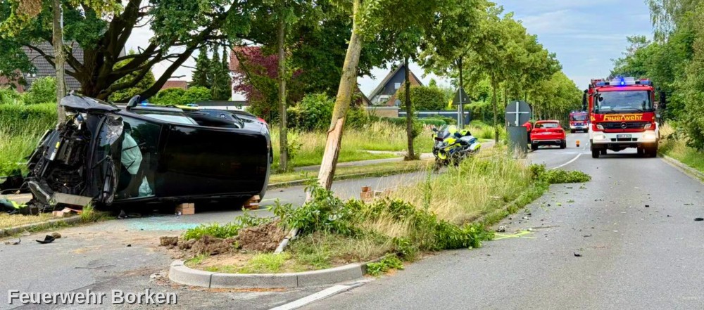 Baumunfall mit fünf Verletzten Personen in Borken - Rettungshubschrauber im Einsatz