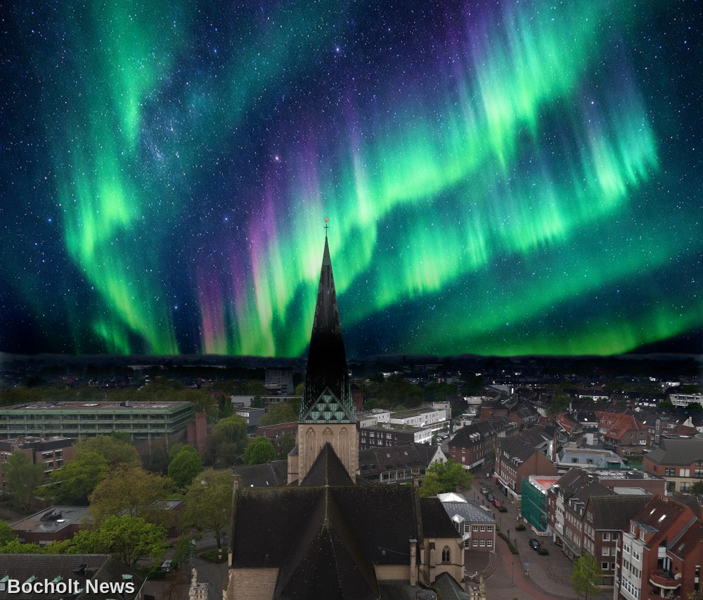 IM JANUAR 2026 ERSTRAHLTEN WUNDERBARE POLARLICHTER AM NACHTHIMMEL OBERHALB DER STADT BOCHOLT