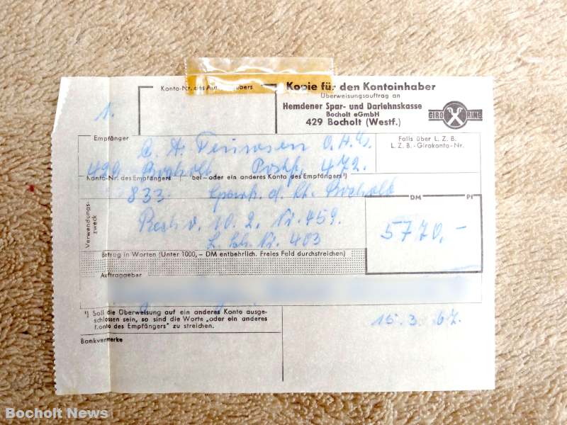 ALTE RECHNUNGEN BOCHOLTER UNTERNEHMEN AUS DEN JAHREN 1966 1970 DOKUMENT 10 HEMDENER SPARKASSE