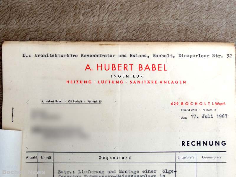 ALTE RECHNUNGEN BOCHOLTER UNTERNEHMEN AUS DEN JAHREN 1966 1970 DOKUMENT 16 HUBERT BABEL