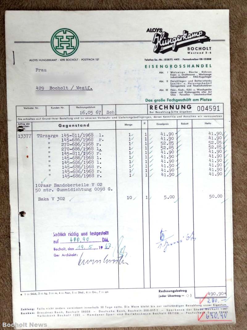 ALTE RECHNUNGEN BOCHOLTER UNTERNEHMEN AUS DEN JAHREN 1966 1970 DOKUMENT 19 ALOYS HUNGERKAMP