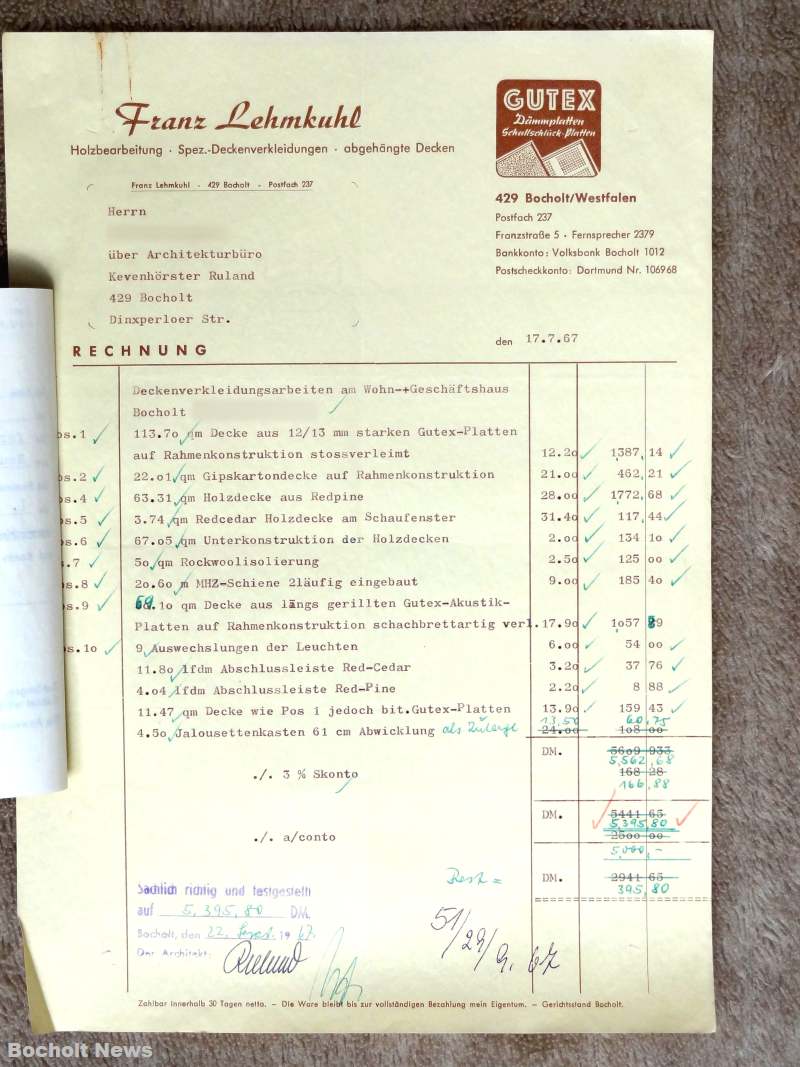 ALTE RECHNUNGEN BOCHOLTER UNTERNEHMEN AUS DEN JAHREN 1966 1970 DOKUMENT 21 FRANZ LEHMKUHL