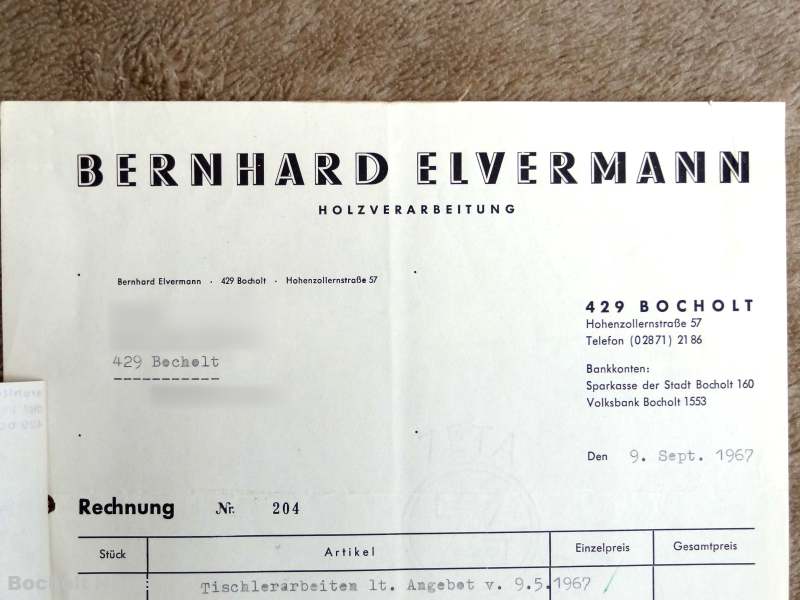 ALTE RECHNUNGEN BOCHOLTER UNTERNEHMEN AUS DEN JAHREN 1966 1970 DOKUMENT 22 BERNHARD ELVERMANN