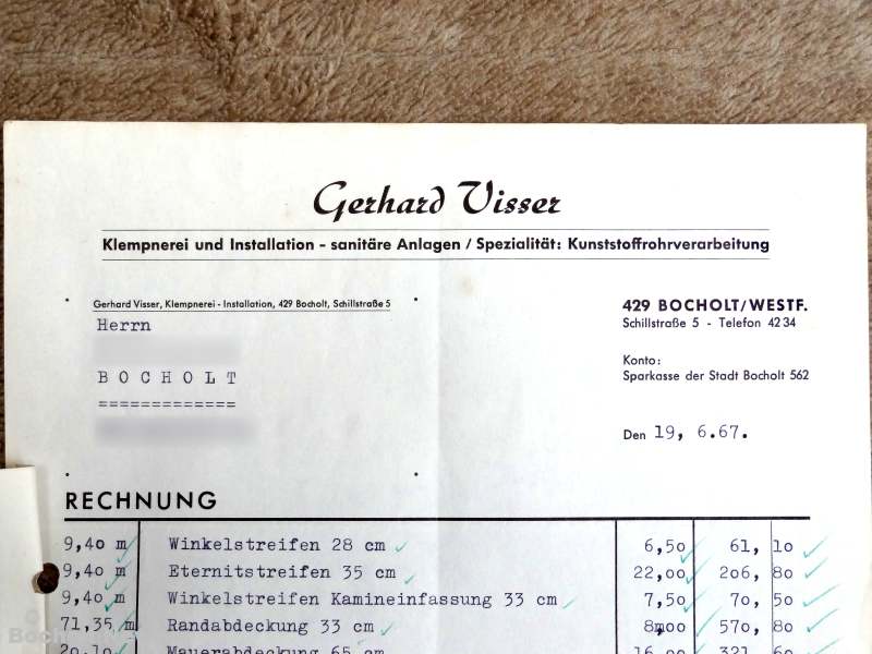 ALTE RECHNUNGEN BOCHOLTER UNTERNEHMEN AUS DEN JAHREN 1966 1970 DOKUMENT 24 GERHARD VISSER