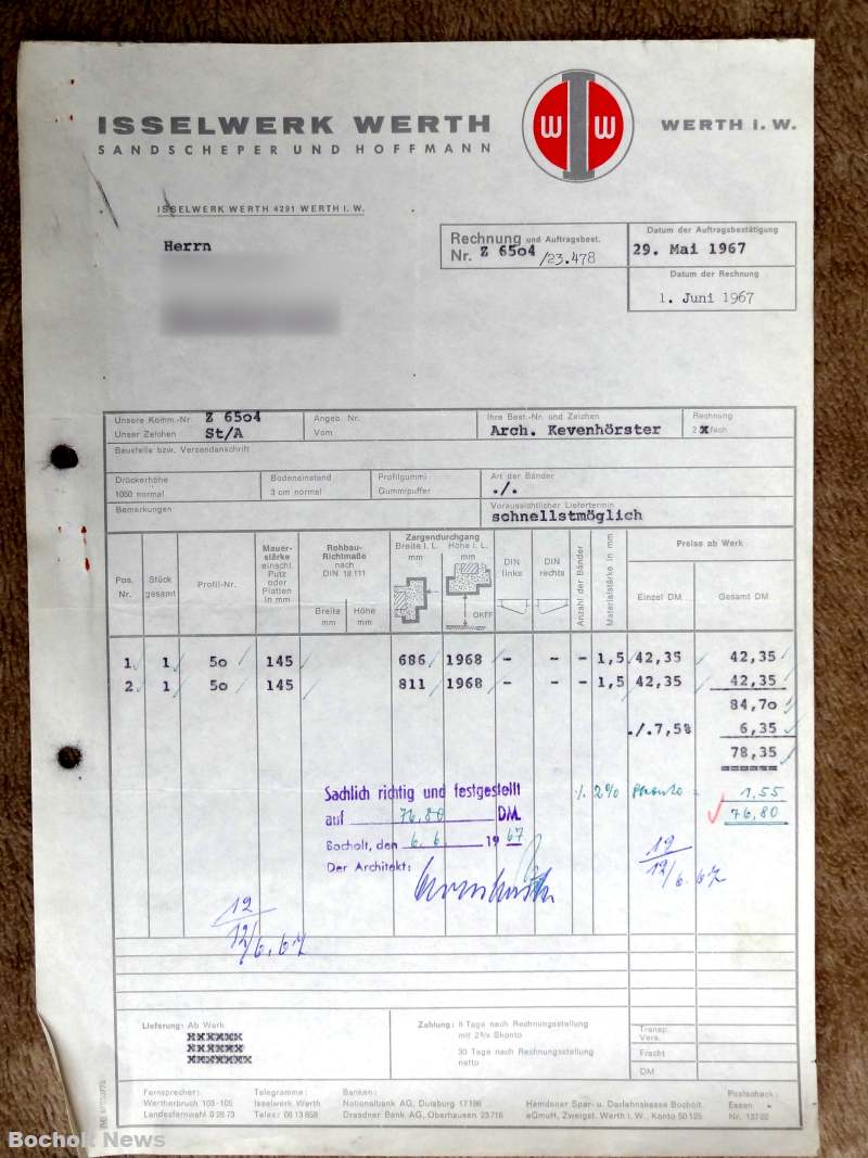 ALTE RECHNUNGEN BOCHOLTER UNTERNEHMEN AUS DEN JAHREN 1966 1970 DOKUMENT 25 ISSELWERK WERTH