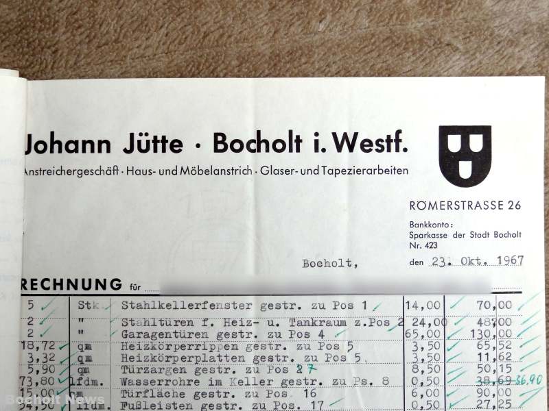 ALTE RECHNUNGEN BOCHOLTER UNTERNEHMEN AUS DEN JAHREN 1966 1970 DOKUMENT 27 JOHANN JUETTE