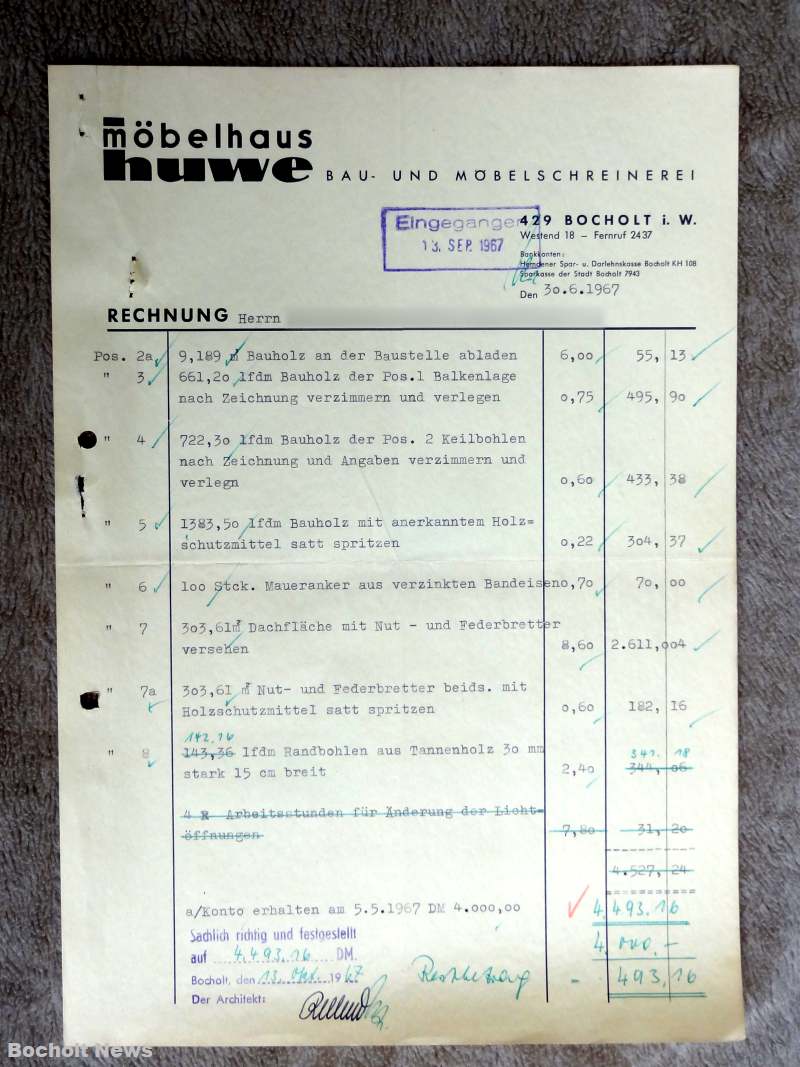 ALTE RECHNUNGEN BOCHOLTER UNTERNEHMEN AUS DEN JAHREN 1966 1970 DOKUMENT 28 MOEBELHAUS HUWE