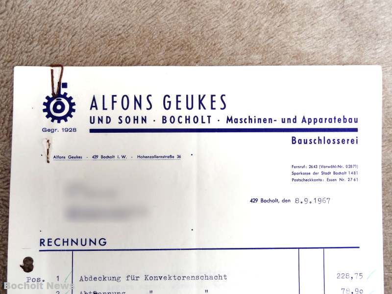 ALTE RECHNUNGEN BOCHOLTER UNTERNEHMEN AUS DEN JAHREN 1966 1970 DOKUMENT 3 ALFONS GEUKES