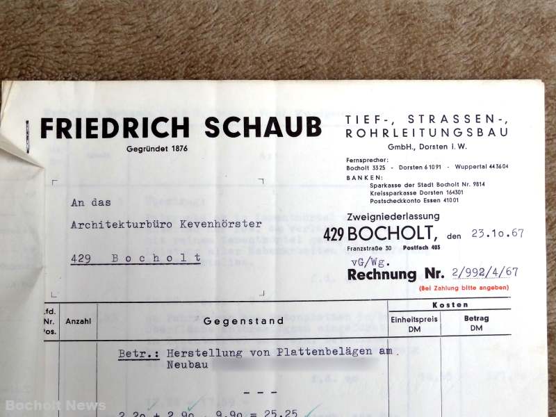 ALTE RECHNUNGEN BOCHOLTER UNTERNEHMEN AUS DEN JAHREN 1966 1970 DOKUMENT 30 FRIEDRICH SCHAUB