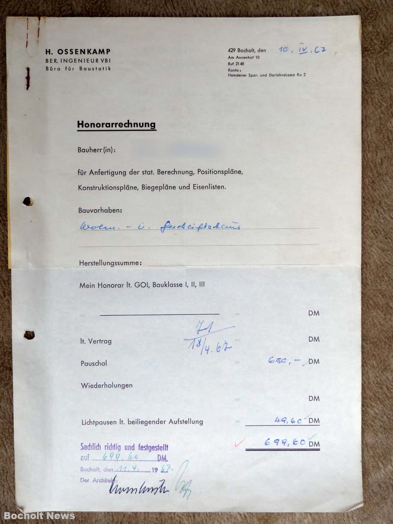 ALTE RECHNUNGEN BOCHOLTER UNTERNEHMEN AUS DEN JAHREN 1966 1970 DOKUMENT 34 OSSENKAMP