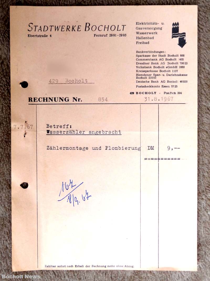 ALTE RECHNUNGEN BOCHOLTER UNTERNEHMEN AUS DEN JAHREN 1966 1970 DOKUMENT 37 STADTWERKE BOCHOLT