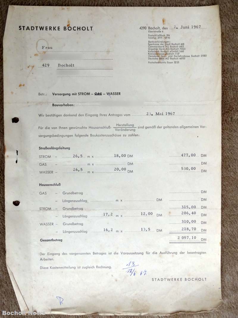 ALTE RECHNUNGEN BOCHOLTER UNTERNEHMEN AUS DEN JAHREN 1966 1970 DOKUMENT 39 STADTWERKE BOCHOLT