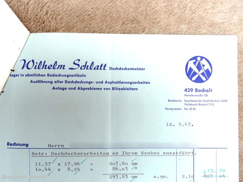 ALTE RECHNUNGEN BOCHOLTER UNTERNEHMEN AUS DEN JAHREN 1966 1970 DOKUMENT 5 WILHELM SCHLATT