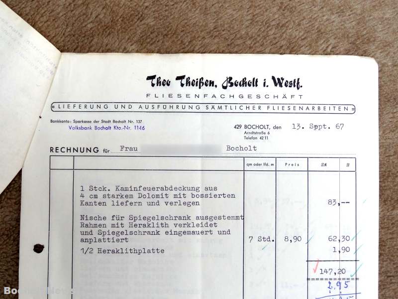 ALTE RECHNUNGEN BOCHOLTER UNTERNEHMEN AUS DEN JAHREN 1966 1970 DOKUMENT 7 THEO THEISSEN