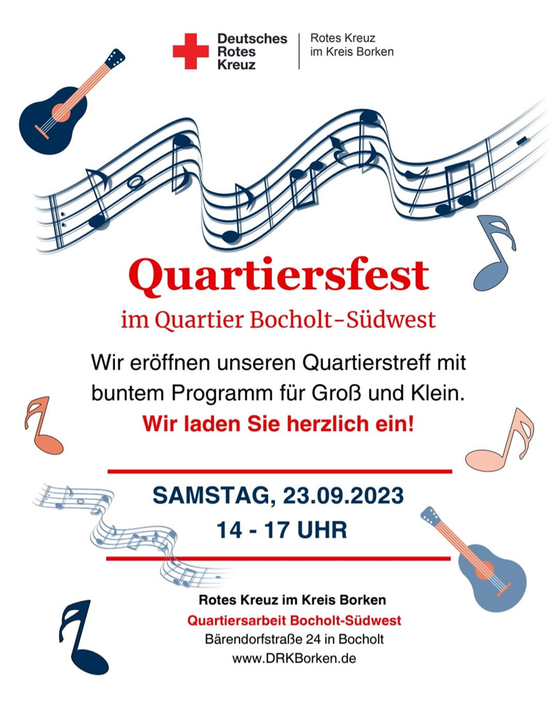 DAS DEUTSCHE ROTE KREUZ EROEFFNET IM AUFTRAG DER STADT BOCHOLT AM 23 SEPTEMBER 2023 IN DER BAERENDORFSTRASSE 24 DEN QUARTIERSTREFF BOCHOLT SUEDWEST