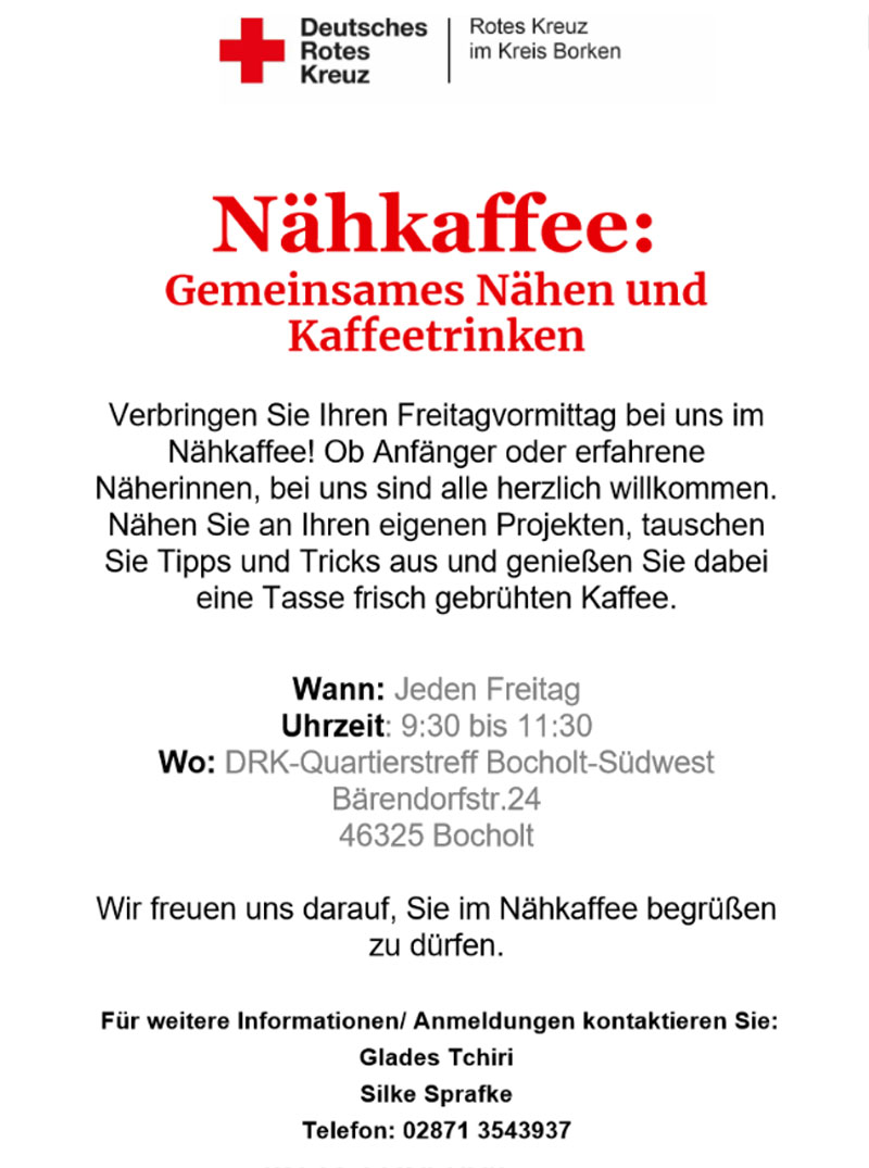 NAEHKAFFE IM QUARTIERSTREFF BOCHOLT SUEDWEST